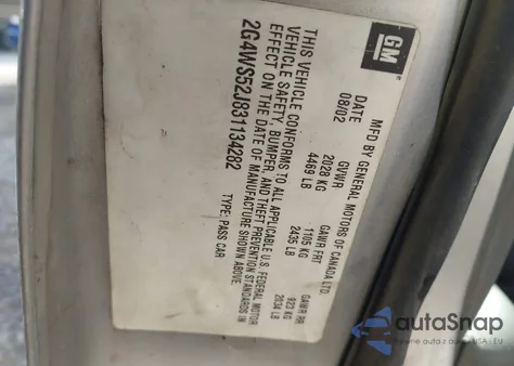 2003 Buick Century Custom from USA, damaged, VIN 2G4WS52J831134282